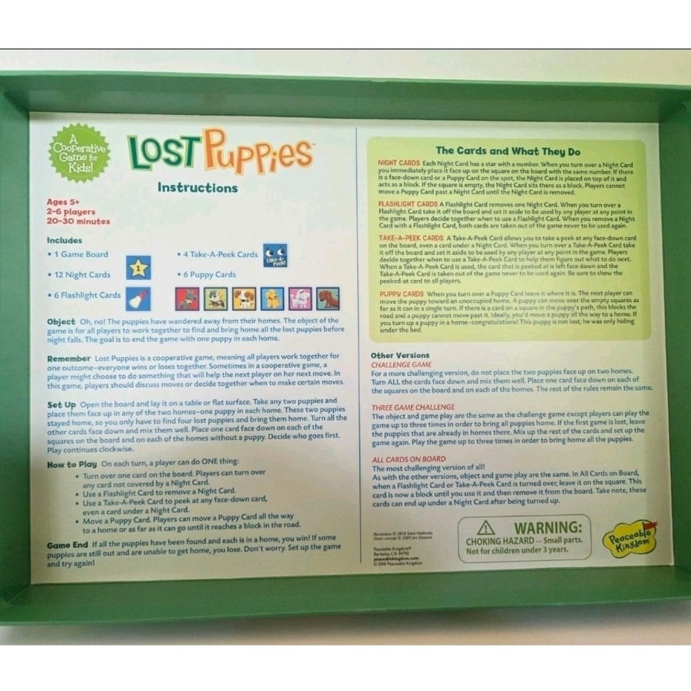Peaceable Kingdom Lost Puppies Cooperative Board Game Complete Hard to Find - Picture 2 of 6